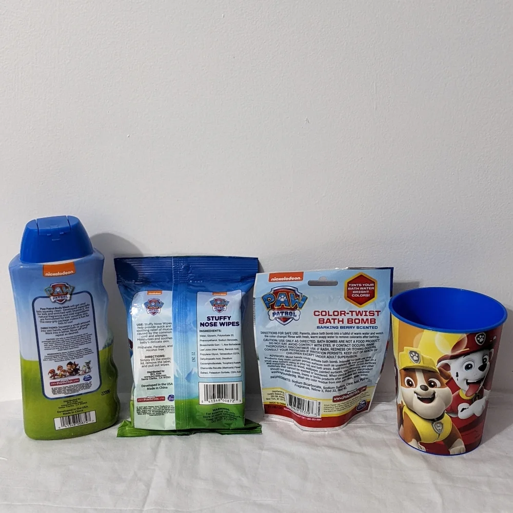 Paw Patrol Bundle(Body Wash|Stuffy Nose Wipes|Color Twist Bath Bomb|Plastic Cup)